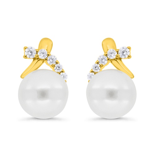 [EAR02FPR00WCZC273] Sterling Silver 925 Earring Gold Plated Embedded With Natural White Pearl And White Zircon