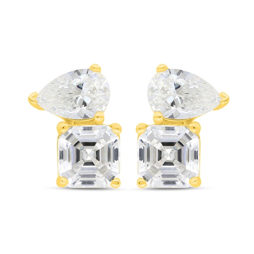 [EAR02CIT00WCZC285] Sterling Silver 925 Earring Gold Plated Embedded With Yellow Zircon And White Zircon