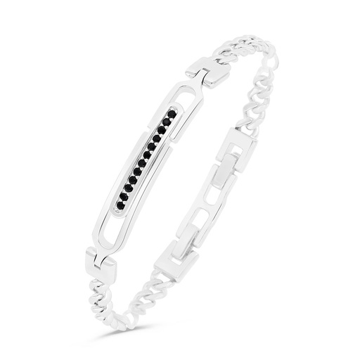 [BRC01BCZ00000A139] Sterling Silver 925 Bracelet Rhodium Plated Embedded With Black Spinal For Men
