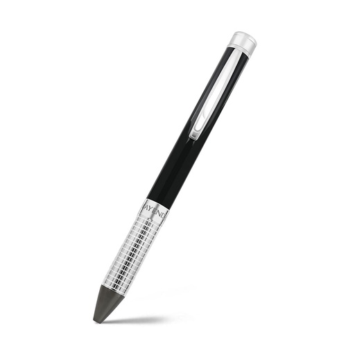 [PEN0900001000A116] Fayendra Pen Silver And Black Plated Embedded With Small Checkered Pattern