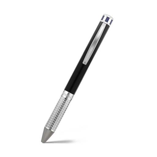 [PEN0900002000A116] Fayendra Pen Silver And Black And Blue Plated Embedded With Small Checkered Pattern