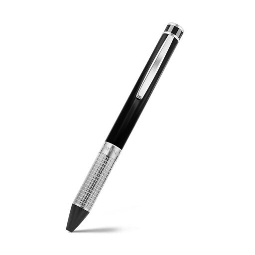 [PEN0900003000A116] Fayendra Pen Silver And Black Plated Embedded With Small Checkered Pattern