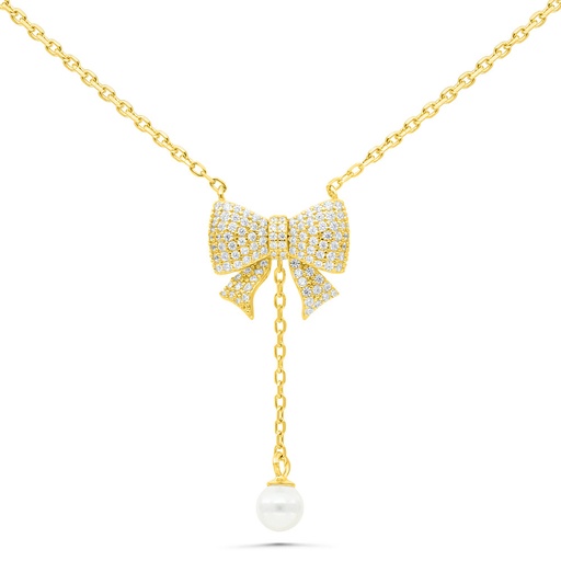[NCL02PRL00WCZB410] Sterling Silver 925 Necklace Gold Plated Embedded With White Shell Pearl And White Zircon
