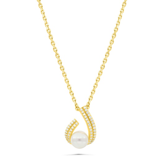 [NCL02PRL00WCZB411] Sterling Silver 925 Necklace Gold Plated Embedded With White Shell Pearl And White Zircon