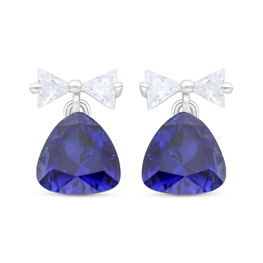 [EAR01SAP00WCZC386] Sterling Silver 925 Earring Rhodium Plated Embedded With Sapphire Corundum And White Zircon
