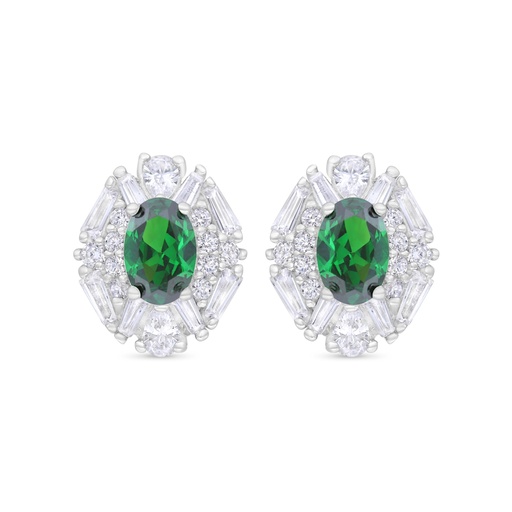 [EAR01EMR00WCZC343] Sterling Silver 925 Earring Rhodium Plated Embedded With Emerald Zircon 