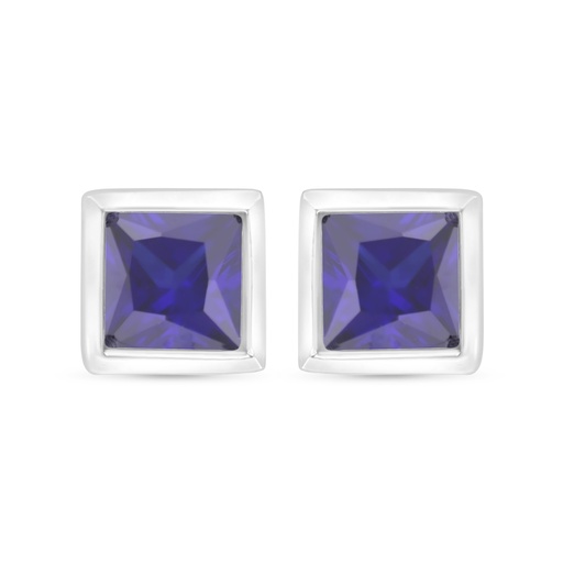 [EAR01SAP00000C344] Sterling Silver 925 Earring Rhodium Plated Embedded With Sapphire Corundum 