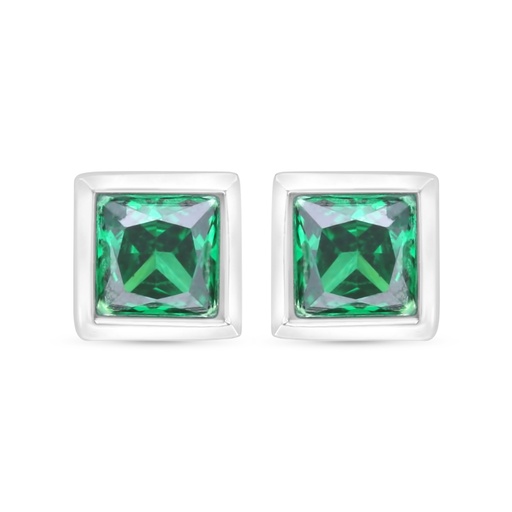 [EAR01EMR00000C344] Sterling Silver 925 Earring Rhodium Plated Embedded With Emerald Zircon 