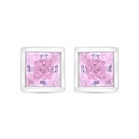 Sterling Silver 925 Earring Rhodium Plated Embedded With Pink Zircon 