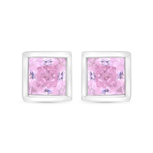 [EAR01PIK00000C344] Sterling Silver 925 Earring Rhodium Plated Embedded With Pink Zircon 