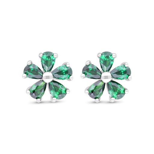 [EAR01EMR00000C347] Sterling Silver 925 Earring Rhodium Plated Embedded With Emerald Zircon 