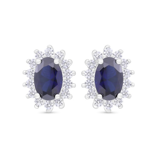 [EAR01SAP00WCZC348] Sterling Silver 925 Earring Rhodium Plated Embedded With Sapphire Corundum And White Zircon