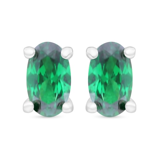 [EAR01EMR00000C350] Sterling Silver 925 Earring Rhodium Plated Embedded With Emerald Zircon 