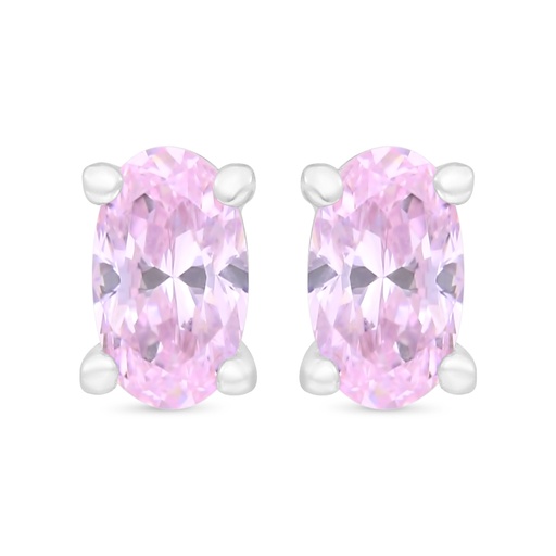[EAR01PIK00000C350] Sterling Silver 925 Earring Rhodium Plated Embedded With Pink Zircon 