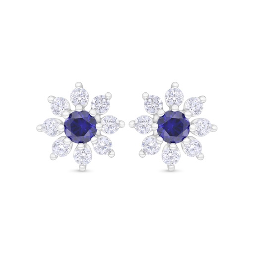[EAR01SAP00WCZC351] Sterling Silver 925 Earring Rhodium Plated Embedded With Sapphire Corundum And White Zircon