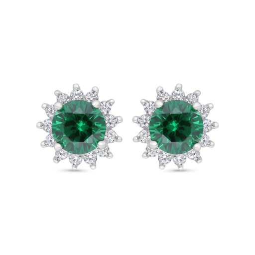 [EAR01EMR00WCZC352] Sterling Silver 925 Earring Rhodium Plated Embedded With Emerald Zircon And White Zircon