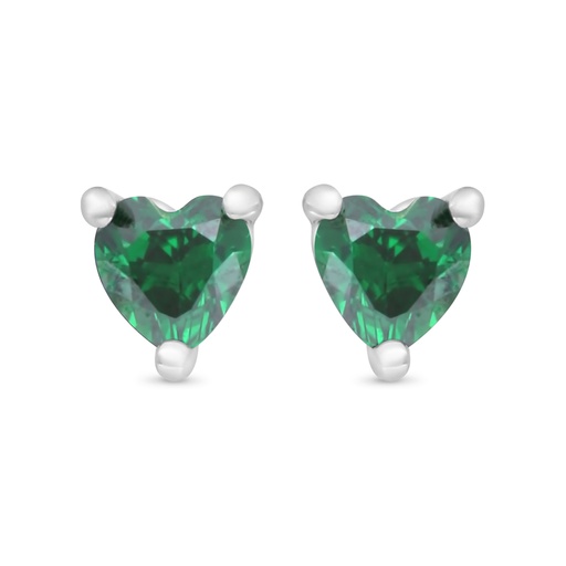 [EAR01EMR00000C353] Sterling Silver 925 Earring Rhodium Plated Embedded With Emerald Zircon 