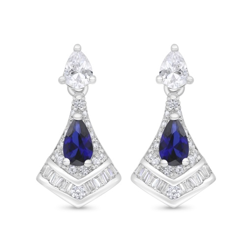 [EAR01SAP00WCZC354] Sterling Silver 925 Earring Rhodium Plated Embedded With Sapphire Corundum And White Zircon