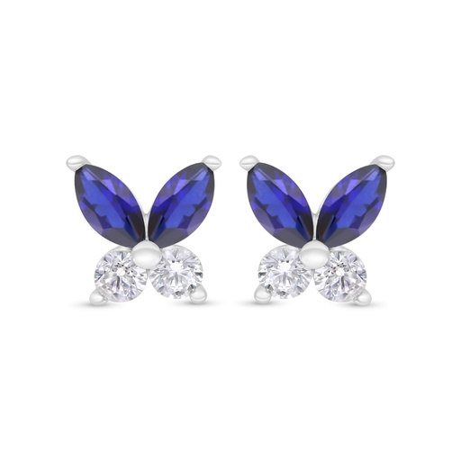 [EAR01SAP00WCZC355] Sterling Silver 925 Earring Rhodium Plated Embedded With Sapphire Corundum And White Zircon