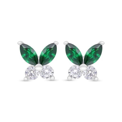 [EAR01EMR00WCZC355] Sterling Silver 925 Earring Rhodium Plated Embedded With Emerald Zircon And White Zircon