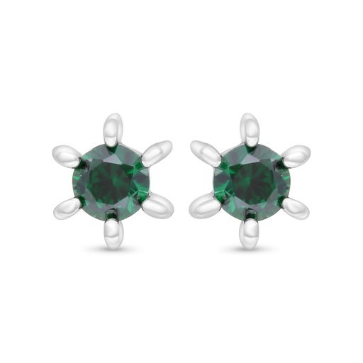 [EAR01EMR00000C359] Sterling Silver 925 Earring Rhodium Plated Embedded With Emerald Zircon 