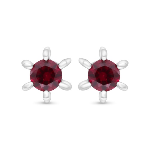 [EAR01RUB00000C359] Sterling Silver 925 Earring Rhodium Plated Embedded With Ruby Corundum And White Zircon