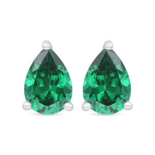 [EAR01EMR00000C360] Sterling Silver 925 Earring Rhodium Plated Embedded With Emerald Zircon 