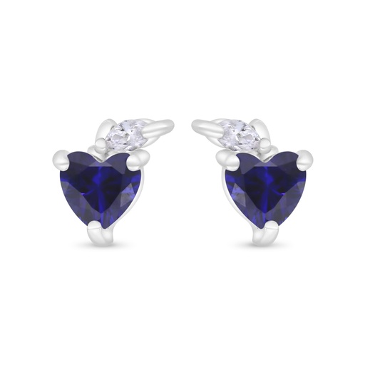 [EAR01SAP00WCZC362] Sterling Silver 925 Earring Rhodium Plated Embedded With Sapphire Corundum And White Zircon