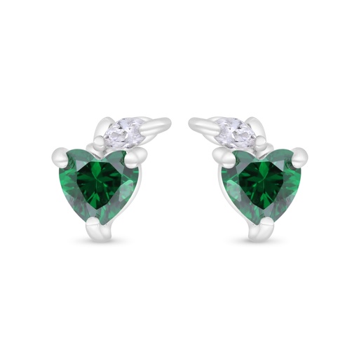 [EAR01EMR00WCZC362] Sterling Silver 925 Earring Rhodium Plated Embedded With Emerald Zircon And White Zircon