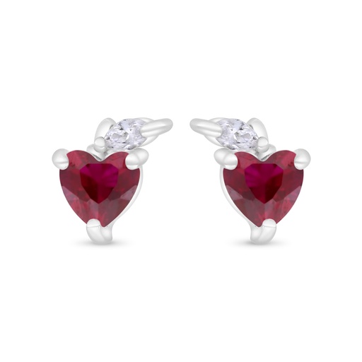 [EAR01RUB00WCZC362] Sterling Silver 925 Earring Rhodium Plated Embedded With Ruby Corundum And White Zircon