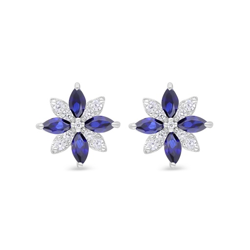 [EAR01SAP00WCZC364] Sterling Silver 925 Earring Rhodium Plated Embedded With Sapphire Corundum And White Zircon