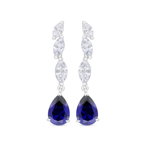 [EAR01SAP00WCZC365] Sterling Silver 925 Earring Rhodium Plated Embedded With Sapphire Corundum And White Zircon