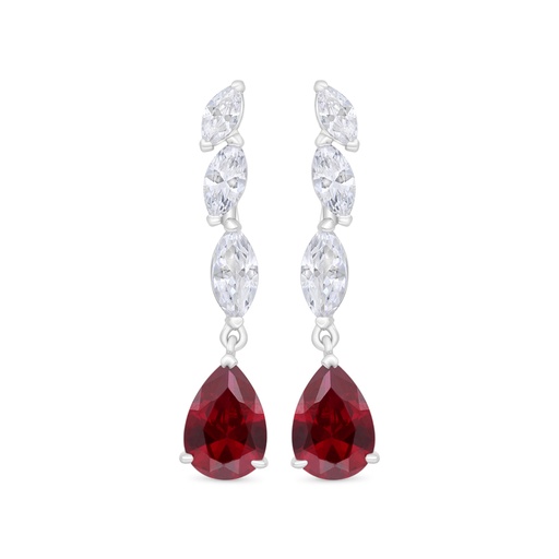 [EAR01RUB00WCZC365] Sterling Silver 925 Earring Rhodium Plated Embedded With Ruby Corundum And White Zircon