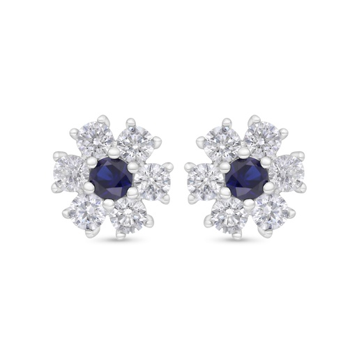 [EAR01SAP00WCZC367] Sterling Silver 925 Earring Rhodium Plated Embedded With Sapphire Corundum And White Zircon
