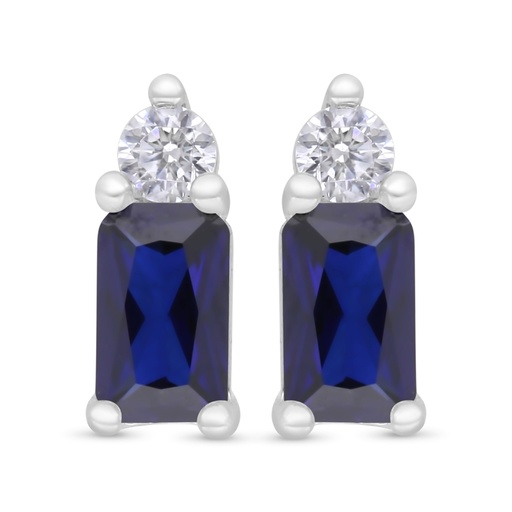 [EAR01SAP00WCZC374] Sterling Silver 925 Earring Rhodium Plated Embedded With Sapphire Corundum And White Zircon