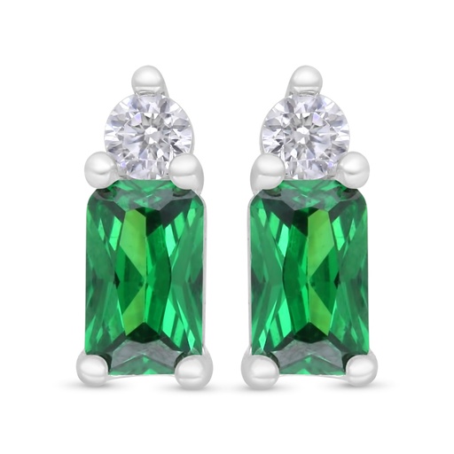 [EAR01EMR00WCZC374] Sterling Silver 925 Earring Rhodium Plated Embedded With Emerald Zircon 