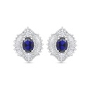 Sterling Silver 925 Earring Rhodium Plated Embedded With Sapphire Corundum And White Zircon