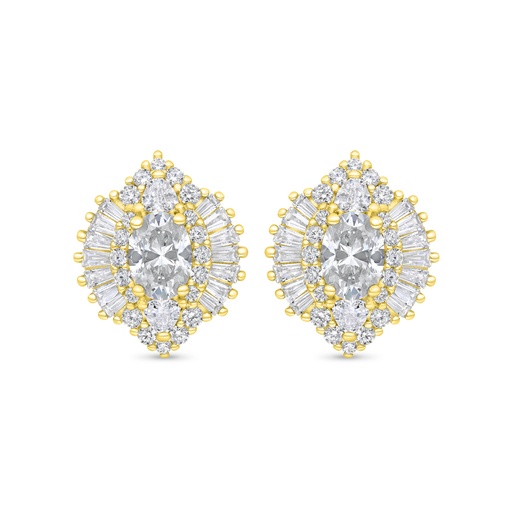 [EAR02WCZ00000C375] Sterling Silver 925 Earring Gold Plated Embedded With White Zircon