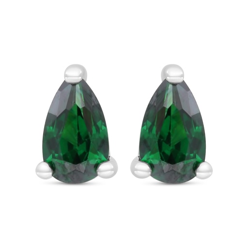 [EAR01EMR00000C378] Sterling Silver 925 Earring Rhodium Plated Embedded With Emerald Zircon 