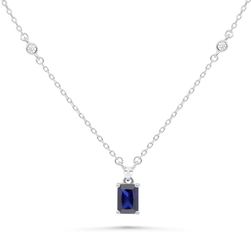 [NCL01SAP00WCZB392] Sterling Silver 925 Necklace Rhodium Plated Embedded With Sapphire Corundum And White Zircon