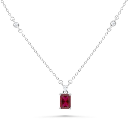 [NCL01RUB00WCZB392] Sterling Silver 925 Necklace Rhodium Plated Embedded With Ruby Corundum And White Zircon