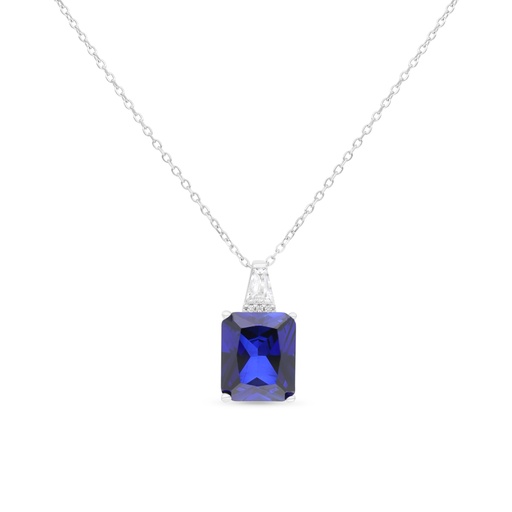 [NCL01SAP00WCZB395] Sterling Silver 925 Necklace Rhodium Plated Embedded With Sapphire Corundum And White Zircon