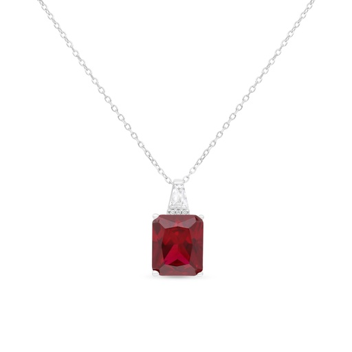 [NCL01RUB00WCZB395] Sterling Silver 925 Necklace Rhodium Plated Embedded With Ruby Corundum And White Zircon