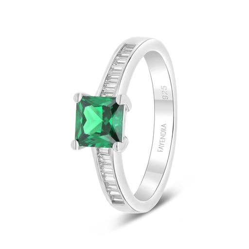Sterling Silver 925 Ring Rhodium Plated Embedded With Emerald Zircon 