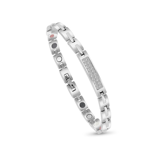 [BRC09WCZ00000A164] Stainless Steel 316L Bracelet, Silver Plated Embedded With White Zircon For Men