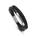 Stainless Steel 316L Bracelet, Silver Plated Embedded With Black Leather For Men