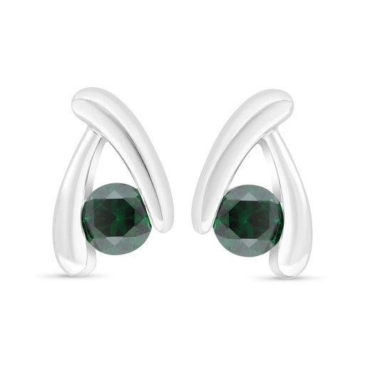 [EAR01EMR00000C399] Sterling Silver 925 Earring Rhodium Plated Embedded With Emerald Zircon