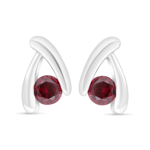 [EAR01RUB00000C399] Sterling Silver 925 Earring Rhodium Plated Embedded With Ruby Corundum