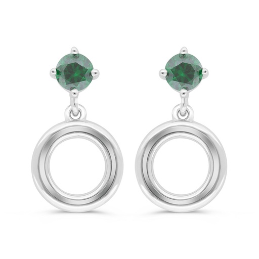 [EAR01EMR00000C402] Sterling Silver 925 Earring Rhodium Plated Embedded With Emerald Zircon