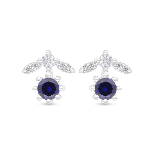 [EAR01SAP00WCZC404] Sterling Silver 925 Earring Rhodium Plated Embedded With Sapphire Corundum And White Zircon